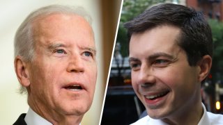 Combinación de fotografías de los precandidatos presidenciales Joe Biden y Pete Buttigieg.