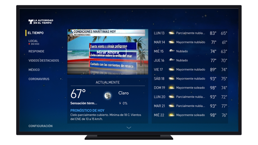 Monitor de televisor con las temperaturas en Farenheit. 