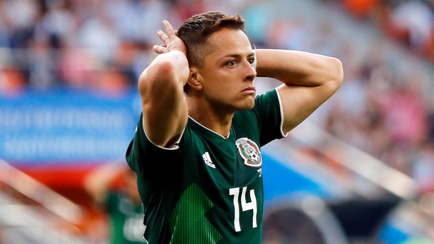 Javier Hernández de México reacciona durante la Copa Mundial de la FIFA 2018.