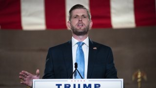 Eric Trump, executive vice president of Trump Organization Inc., speaks during the Republican National Convention at the Andrew W. Mellon Auditorium in Washington, D.C., U.S., on Tuesday, Aug. 25, 2020.