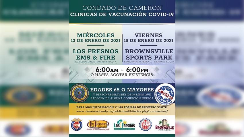 Anuncio de clinica de vacunacion en Los Fresnos y Brownsville