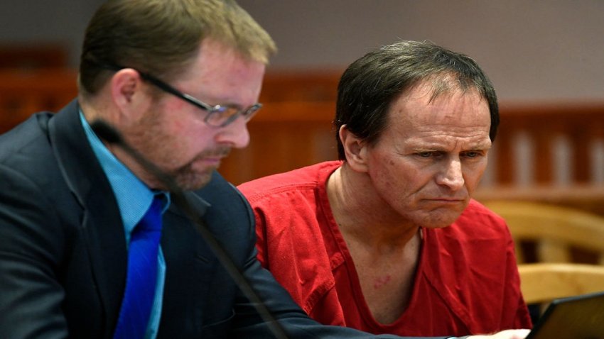 GOLDEN, COLORADO – MARCH 10: Alex Christopher Ewing, the alleged Hammer Killer, listens in court with his public defender during his appearance before Jefferson County District Court Judge Tamara Russell for an advisement on March 10, 2020 in Golden, Colorado. Ewing has been extradited and returned to Colorado to face charges for the 1984 murder of 50-year-old Patricia Smith in Jefferson County. He has been charged with four counts of first degree murder under different theories: One count of first degree murder-after deliberation and three counts of first degree murder-felony murder and two sentence enhancements. Ewing also faces charges in Arapahoe County for the murders of Bruce and Debra Bennett, their seven-year-old daughter and the sexual assault of their three-year-old daughter. On  Marcy 2, 2020, Ewing made his first appearance in the Arapahoe County District Court. According to the arrest affidavit, Ms Smith was killed at her home in Lakewood on January 10, 1984 and the Bennet family was killed in their home in Aurora six days later. (Photo by Helen H. Richardson/MediaNews Group/The Denver Post via Getty Images)