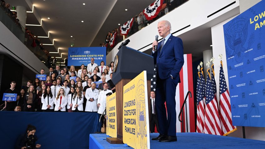 US President Joe Biden speaks about prescription drugs costs at the University of Nevada on March 15, 2023, in Las Vegas Nevada. (Photo by Jim WATSON / AFP) (Photo by JIM WATSON/AFP via Getty Images)
