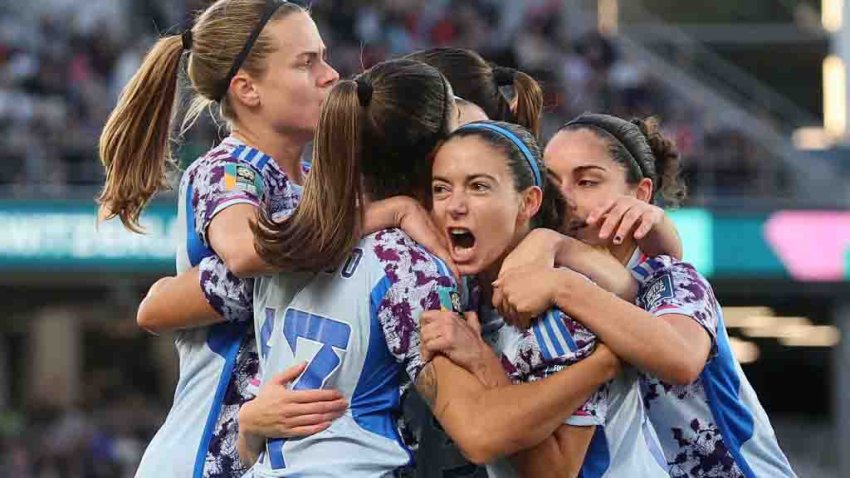 AUCKLAND, NEW ZEALAND – AUGUST 05: Aitana Bonmati (2nd R) of Spain celebrates with teammates after scoring her team’s first goal during the FIFA Women’s World Cup Australia & New Zealand 2023 Round of 16 match between Switzerland and Spain at Eden Park on August 05, 2023 in Auckland / Tāmaki Makaurau, New Zealand. (Photo by Jan Kruger – FIFA/FIFA via Getty Images)