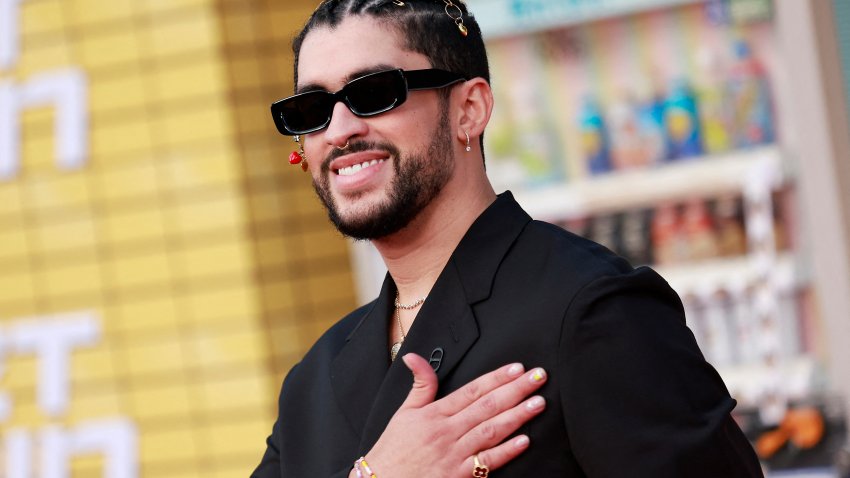 Puerto Rican rapper-actor Bad Bunny attends the Los Angeles premiere of “Bullet Train” at the Regency Village theatre in Westwood, California, August 1, 2022. (Photo by Michael Tran / AFP) (Photo by MICHAEL TRAN/AFP via Getty Images)