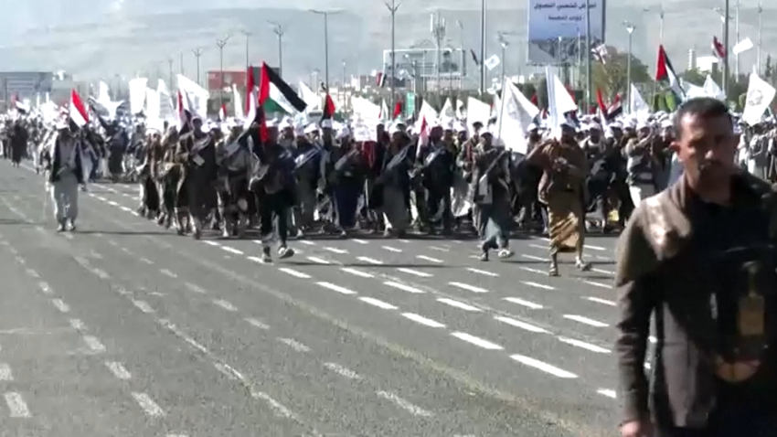 Houthi supporters marching in Yemen.