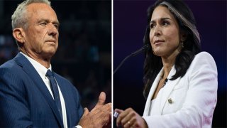 Combo de fotos de Robert F. Kennedy Jr. y la exrepresentante Tulsi Gabbard