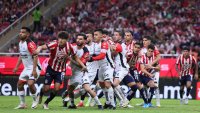 ZAPOPAN, MEXICO – OCTOBER 5: Players of Chivas and Atlas look on during the 11th round match between Chivas and Atlas as part of the Torneo Apertura 2024 Liga MX at Akron Stadium on October 5, 2024 in Zapopan, Mexico. (Photo by Simon Barber/Getty Images)