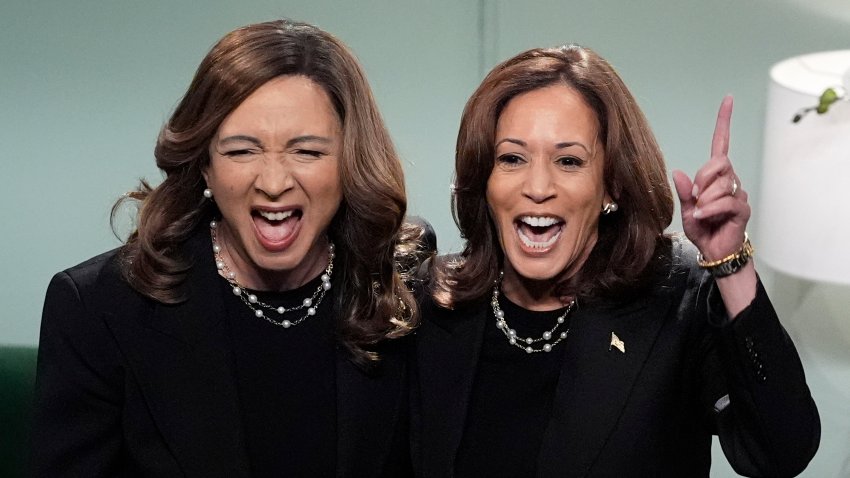 Democratic presidential nominee Vice President Kamala Harris, right, appears on NBC’s “Saturday Night Live,” with Maya Rudolph, left, Saturday, Nov. 2, 2024 in New York.