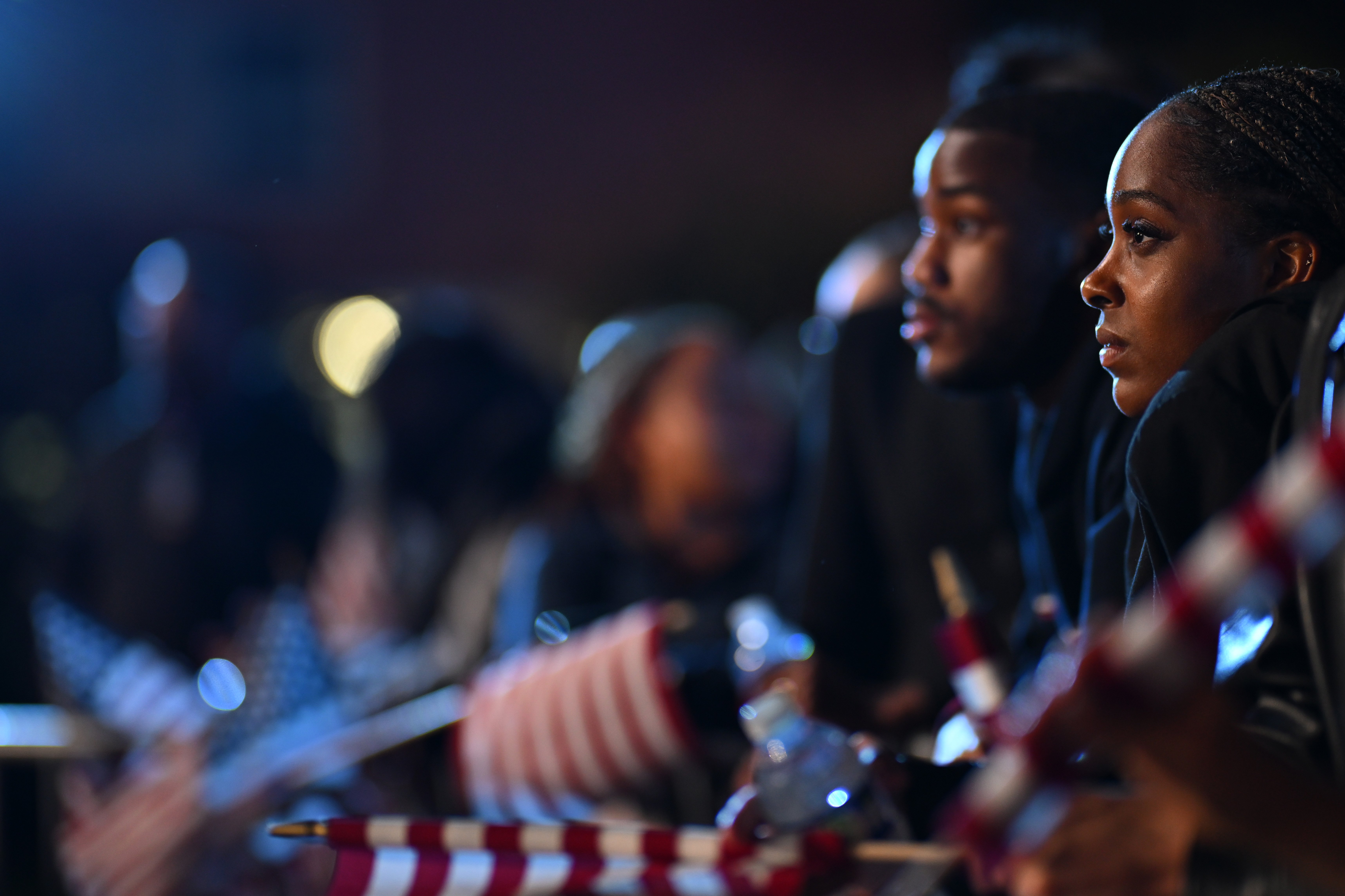 WASHINGTON, DC – NOVEMBER 05:  Supporters watch results come in during an election night watch party for Democratic presidential nominee, U.S. Vice President Kamala Harris at Howard University on November 05, 2024 in Washington, DC. Americans cast their ballots today in the presidential race between Republican nominee former President Donald Trump and Vice President Kamala Harris, as well as multiple state elections that will determine the balance of power in Congress.   (Photo by Brandon Bell/Getty Images)