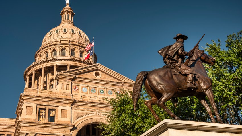 Architectural detail of the Texas State Capitol building in downtown Austin USA