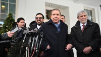 Venezuelan opposition leader Edmundo Gonzalez Urrutia (2nd from R) departs after speaking to the press after meeting with US President Joe Biden, outside of the West Wing of the White House on January 6, 2025, in Washington, DC. (Photo by Mandel NGAN / AFP) (Photo by MANDEL NGAN/AFP via Getty Images)