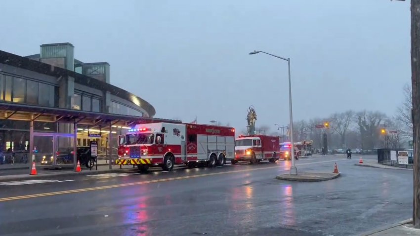 Fire truck, ambulance outside of the Trenton Transit Center