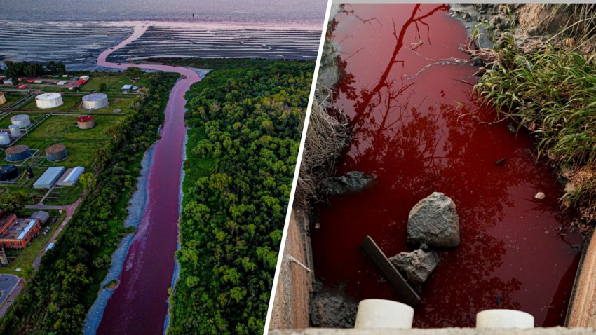 Un río cerca de Buenos Aires se tiñe de rojo y genera temores de derrame tóxico.