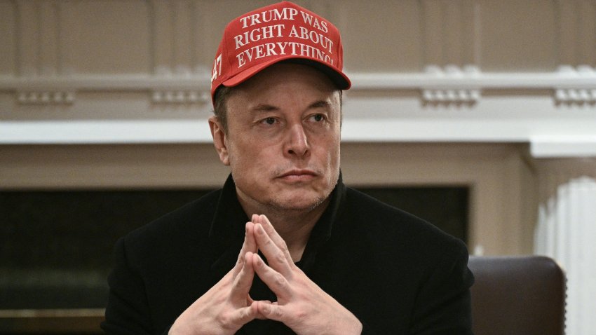 Elon Musk looks on during a cabinet meeting hosted by US President Donald Trump in the Cabinet Room of the White House on March 24, 2025, in Washington, DC. (Photo by Brendan SMIALOWSKI / AFP) (Photo by BRENDAN SMIALOWSKI/AFP via Getty Images)