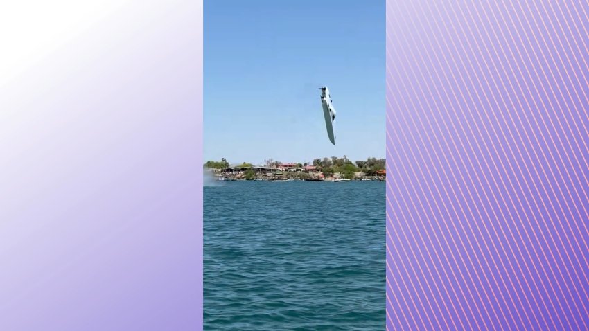 Speedboat goes airborne