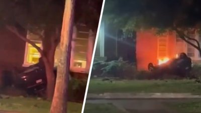 Hombre en condición crítica tras auto volcarse y prenderse en fuego en Brownsville