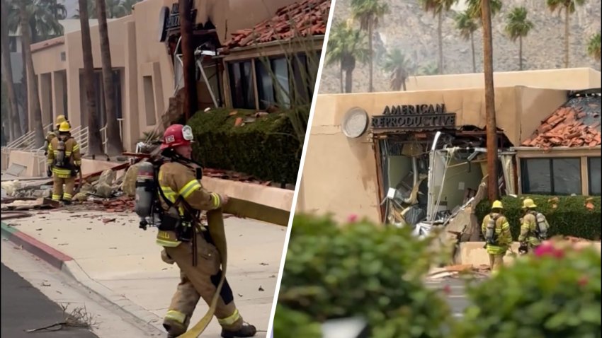 Split screen of explosion on palm springs