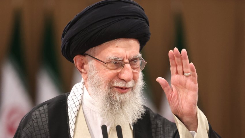 Iran’s supreme leader Ayatollah Ali Khamenei speaks after casting his ballot during the runoff presidential election in Tehran on July 5, 2024. Polls opened on July 5 for Iran’s runoff presidential election, the interior ministry said, pitting reformist candidate Masoud Pezeshkian against ultraconservative Saeed Jalili in the race to succeed Ebrahim Raisi, who died in a May helicopter crash. (Photo by ATTA KENARE / AFP) (Photo by ATTA KENARE/AFP via Getty Images)