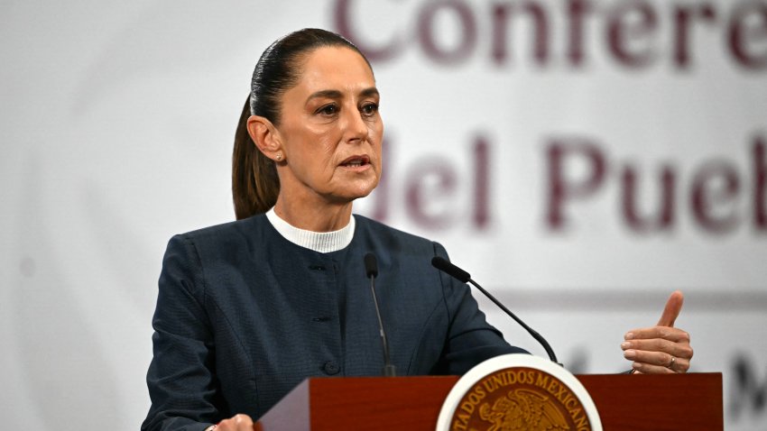 Mexico’s President Claudia Sheinbaum speaks during her daily press conference where she announced progress in the organization of the upcoming FIFA 2026 World Cup, at Palacio Nacional in Mexico City on November 3, 2025. (Photo by CARL DE SOUZA / AFP) (Photo by CARL DE SOUZA/AFP via Getty Images)